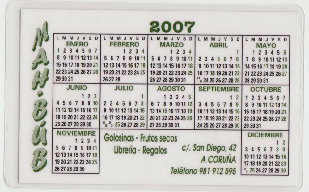 z vendido Calendario Bolsillo Plastificado Mah-Bub 2007 Pocket Calendar Kalender Calendrier Kalendar 